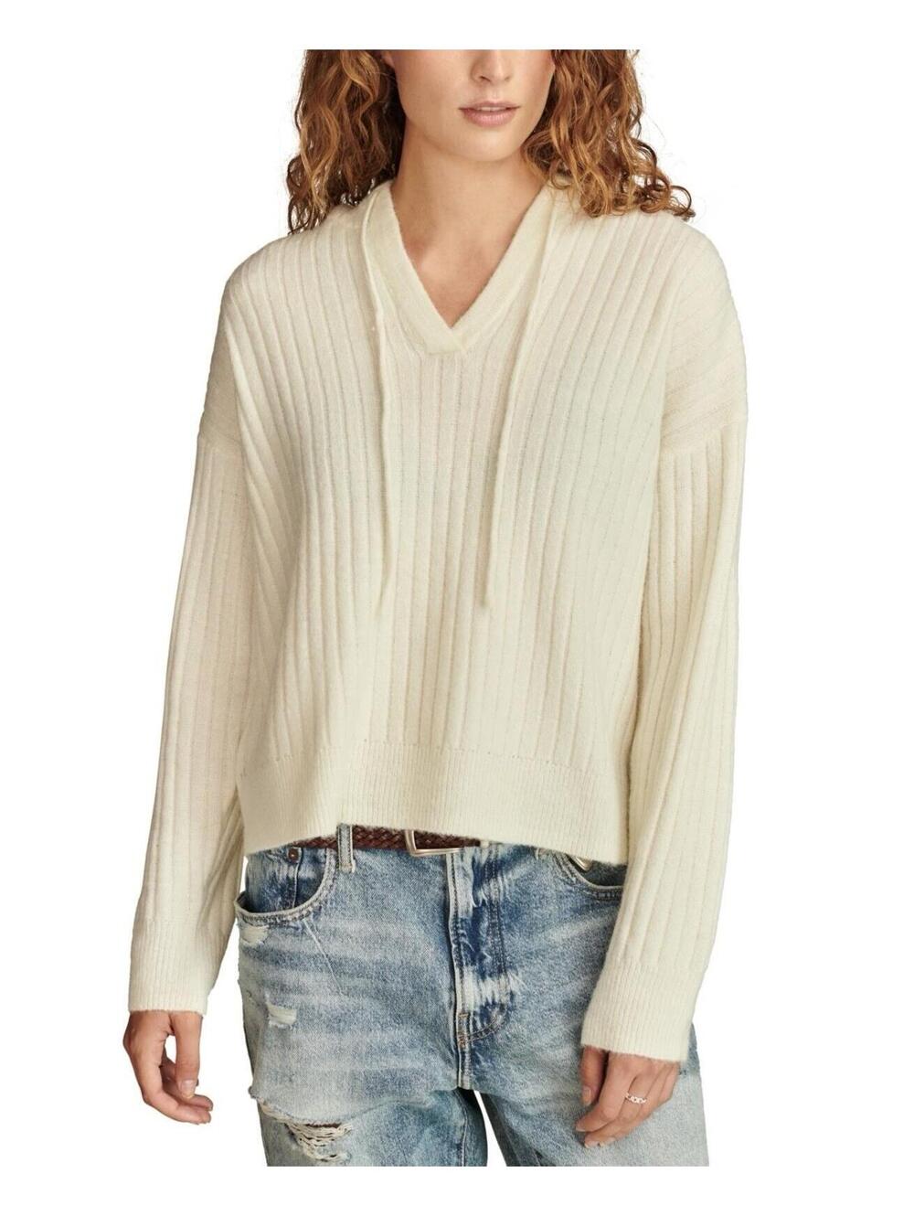 $99 Lucky Brand Womens Ribbed Knit Hooded Sweater Marshmallow Size M - Picture 1 of 10